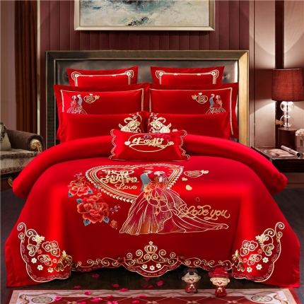 91家纺网 家纺一手货源 找家纺 千禧婚庆专供 2019喷气全棉婚庆四件套多件套 爱的诺言