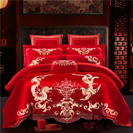 千禧婚庆专供 2019喷气全棉婚庆四件套多件套 皇家龙凤