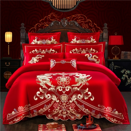 91家纺网 家纺一手货源 找家纺 千禧婚庆专供 2019喷气全棉婚庆四件套多件套 龙凤吉祥