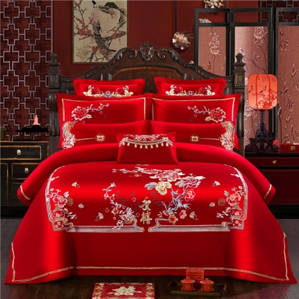 91家纺网 家纺一手货源 找家纺 千禧婚庆专供 2019喷气全棉婚庆四件套多件套 新婚贺喜