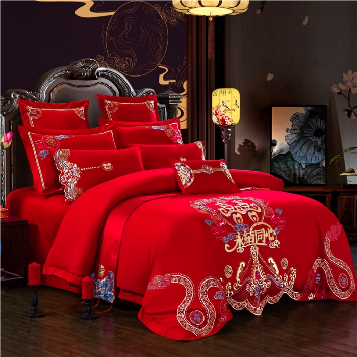 91家纺网 家纺一手货源 找家纺 千禧婚庆专供 2019喷气全棉婚庆四件套多件套 永结同心