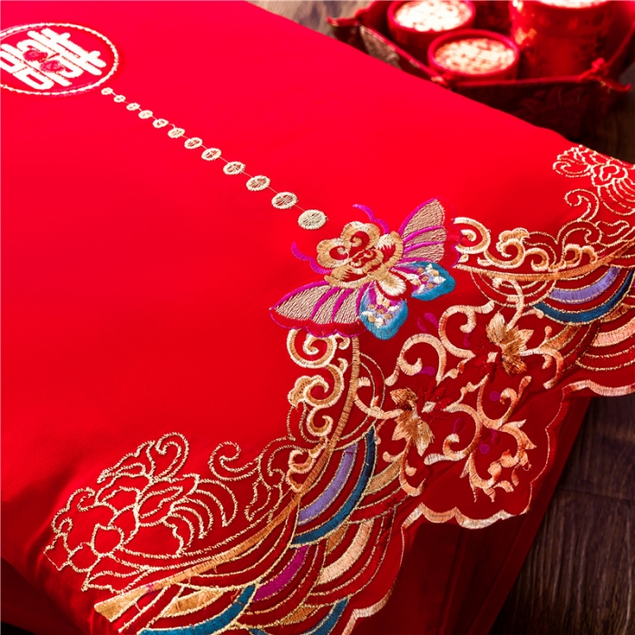 91家纺网 家纺一手货源 找家纺 千禧婚庆专供 2019喷气全棉婚庆四件套多件套 永结同心