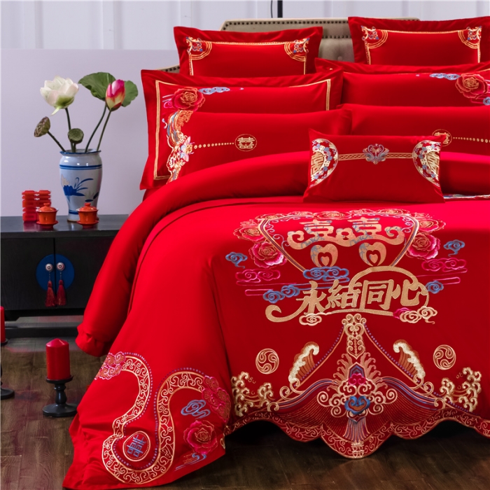 91家纺网 家纺一手货源 找家纺 千禧婚庆专供 2019喷气全棉婚庆四件套多件套 永结同心