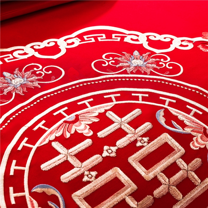 91家纺网 家纺一手货源 找家纺 千禧婚庆专供 2019喷气全棉婚庆四件套多件套 珠联璧合