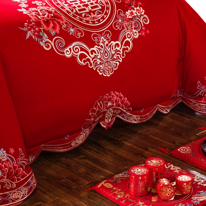 91家纺网 家纺一手货源 找家纺 千禧婚庆专供 2019喷气全棉婚庆四件套多件套 珠联璧合