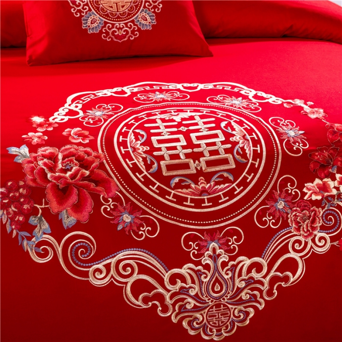 91家纺网 家纺一手货源 找家纺 千禧婚庆专供 2019喷气全棉婚庆四件套多件套 珠联璧合