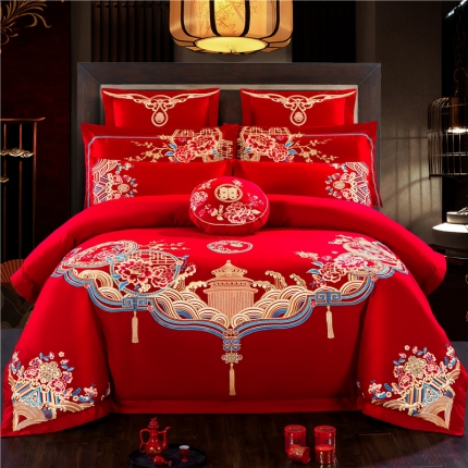 91家纺网 家纺一手货源 找家纺 千禧婚庆专供 2019喷气全棉婚庆四件套多件套 花韵喜事