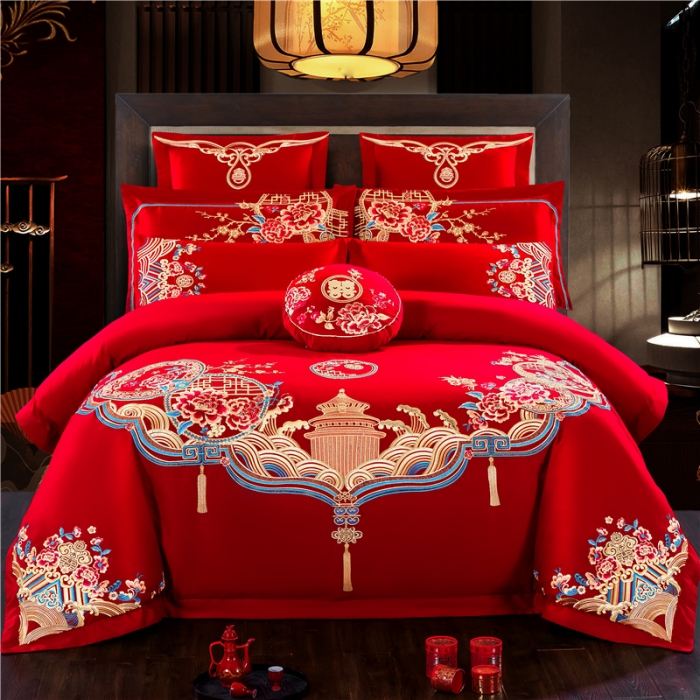 91家纺网 家纺一手货源 找家纺 千禧婚庆专供 2019喷气全棉婚庆四件套多件套 花韵喜事