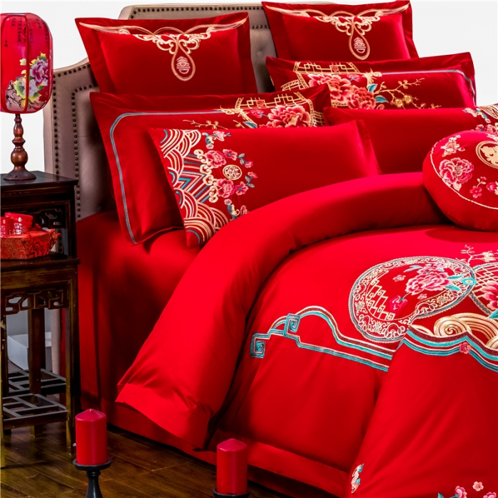 91家纺网 家纺一手货源 找家纺 千禧婚庆专供 2019喷气全棉婚庆四件套多件套 花韵喜事