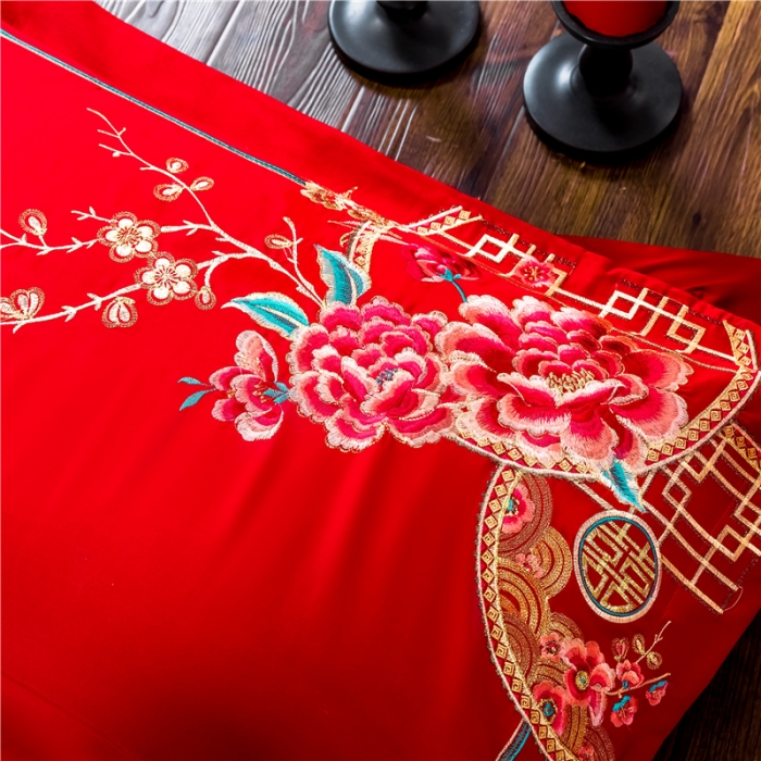 91家纺网 家纺一手货源 找家纺 千禧婚庆专供 2019喷气全棉婚庆四件套多件套 花韵喜事