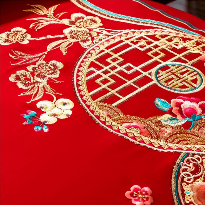 91家纺网 家纺一手货源 找家纺 千禧婚庆专供 2019喷气全棉婚庆四件套多件套 花韵喜事