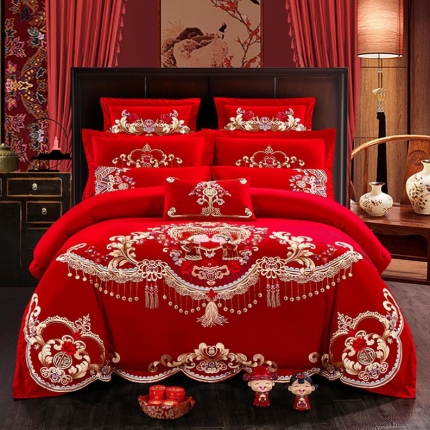 91家纺网 家纺一手货源 找家纺 千禧婚庆专供 2019喷气全棉婚庆四件套多件套 牵手一生