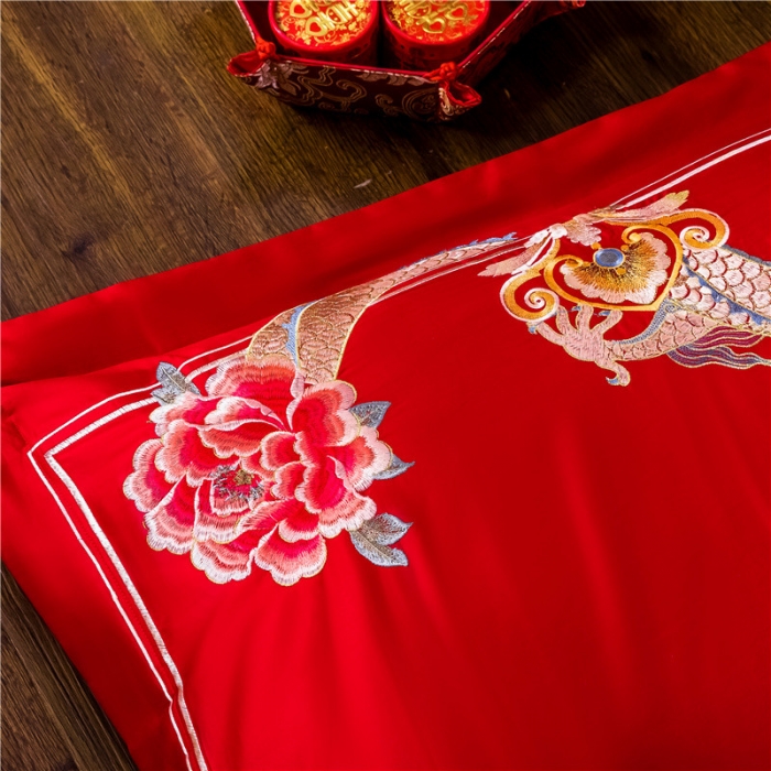 91家纺网 家纺一手货源 找家纺 千禧家纺 2019新款长绒棉婚庆多件套 龙飞凤舞