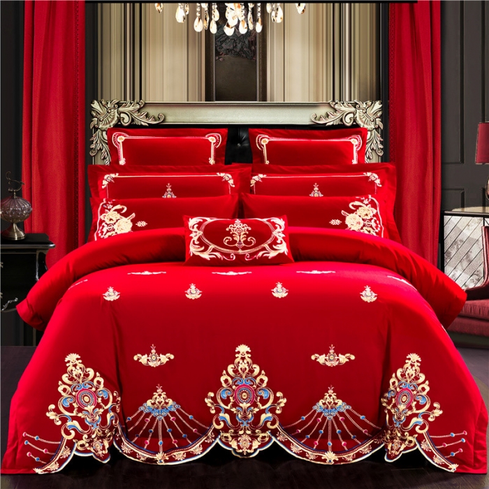 91家纺网 家纺一手货源 找家纺 千禧家纺 2019新款长绒棉婚庆多件套 幸福嫁日