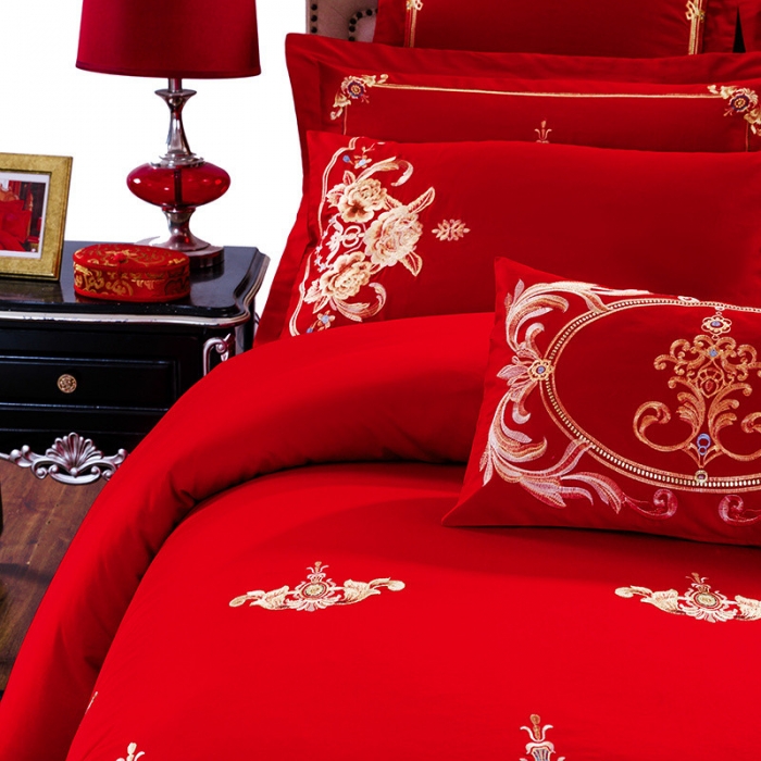 91家纺网 家纺一手货源 找家纺 千禧家纺 2019新款长绒棉婚庆多件套 幸福嫁日