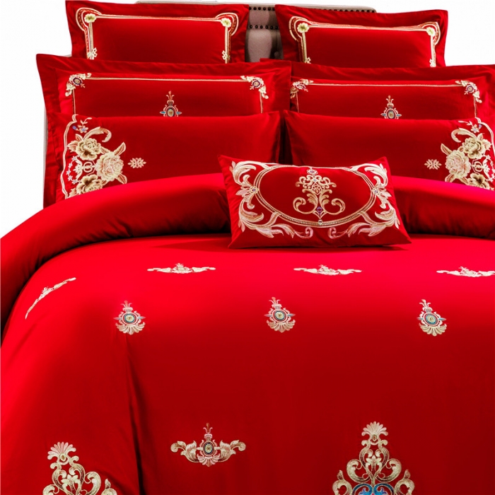 91家纺网 家纺一手货源 找家纺 千禧家纺 2019新款长绒棉婚庆多件套 幸福嫁日