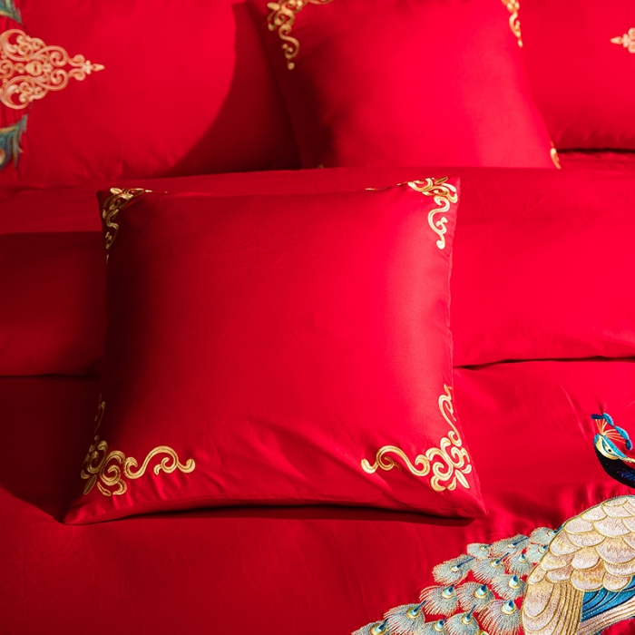 91家纺网 家纺一手货源 找家纺 宅家居 60支长绒棉四件套幻羽系列红色