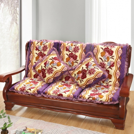 童氏 法莱绒沙发垫靠背坐垫 富贵花-紫