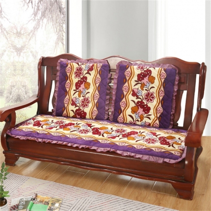 童氏 单人双人长条法莱绒沙发垫坐垫垫子 富贵花-紫