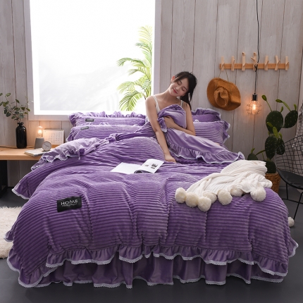罗豆家纺 兔兔绒系列水晶绒四件套床单款 紫色