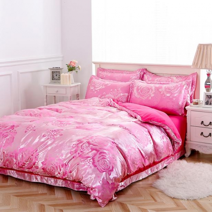 91家纺网 家纺一手货源 找家纺 百花王 贡缎提花四件套 繁华似景