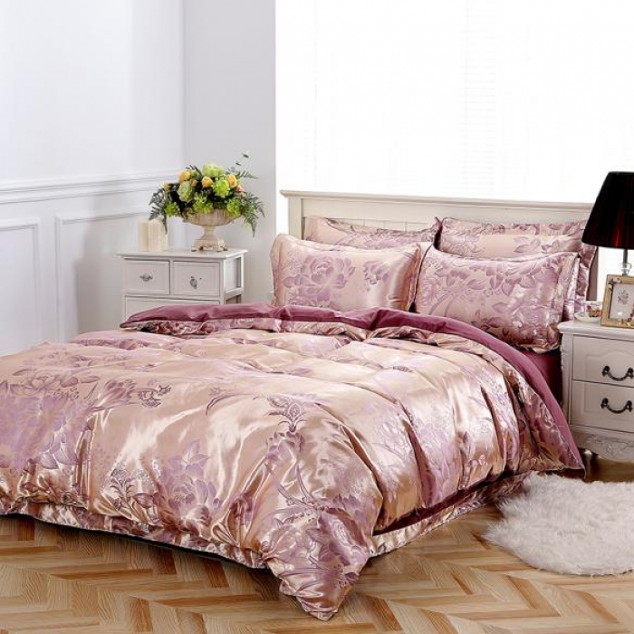 91家纺网 家纺一手货源 找家纺 百花王 贡缎提花四件套 牡丹花开