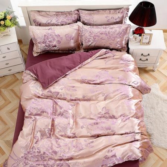 91家纺网 家纺一手货源 找家纺 百花王 贡缎提花四件套 牡丹花开