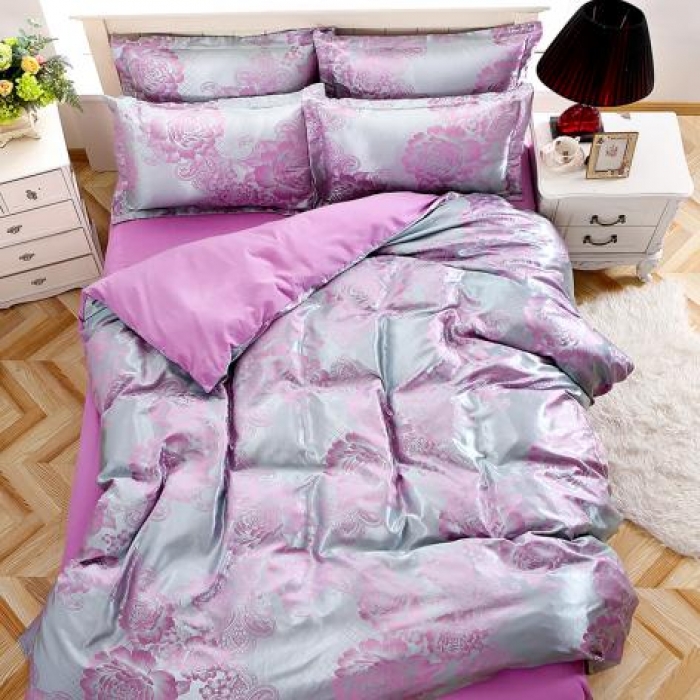 91家纺网 家纺一手货源 找家纺 百花王 贡缎提花四件套 烟雨怡花