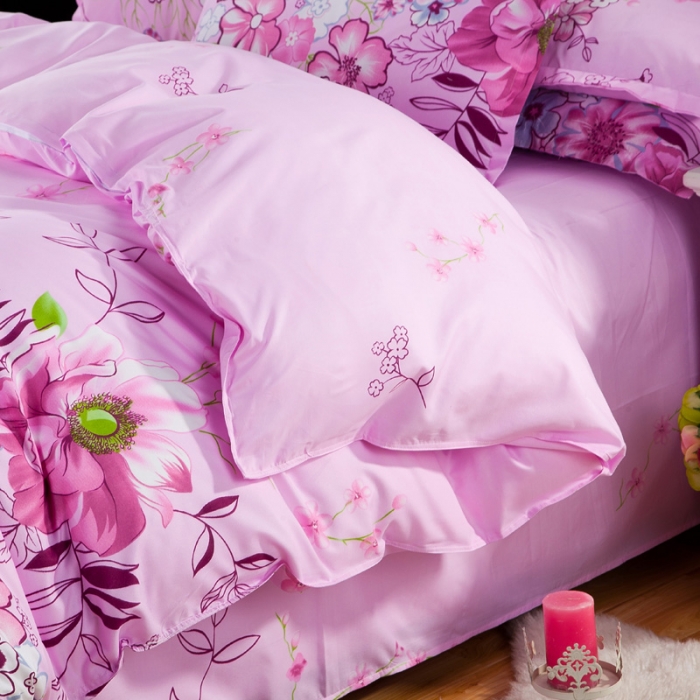 91家纺网 家纺一手货源 找家纺 百花王 钻石绒四件套 爱的花季