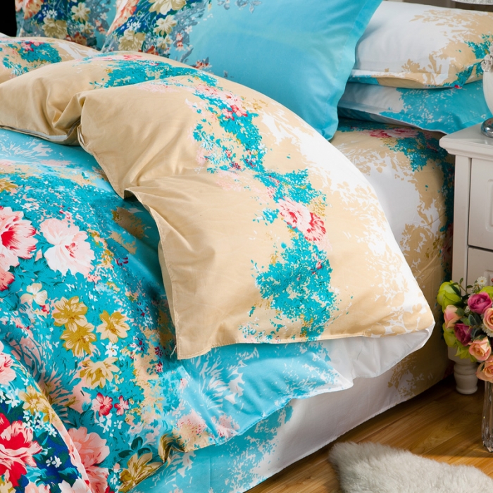 91家纺网 家纺一手货源 找家纺 百花王 钻石绒四件套 爱丽丝（蓝）