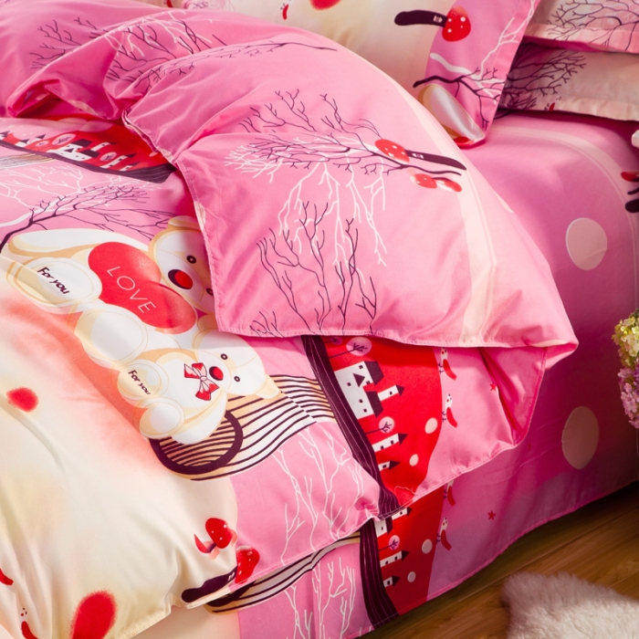 91家纺网 家纺一手货源 找家纺 百花王 钻石绒四件套 幸福小熊