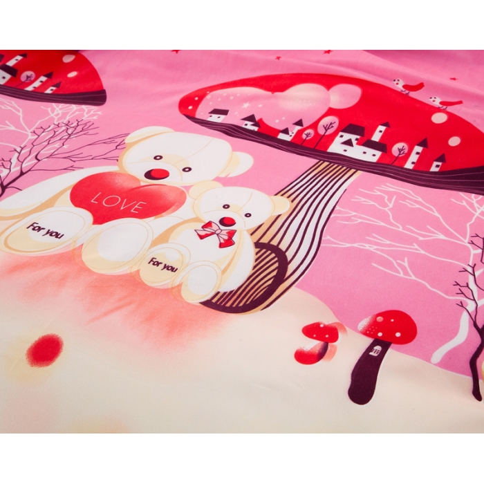 91家纺网 家纺一手货源 找家纺 百花王 钻石绒四件套 幸福小熊