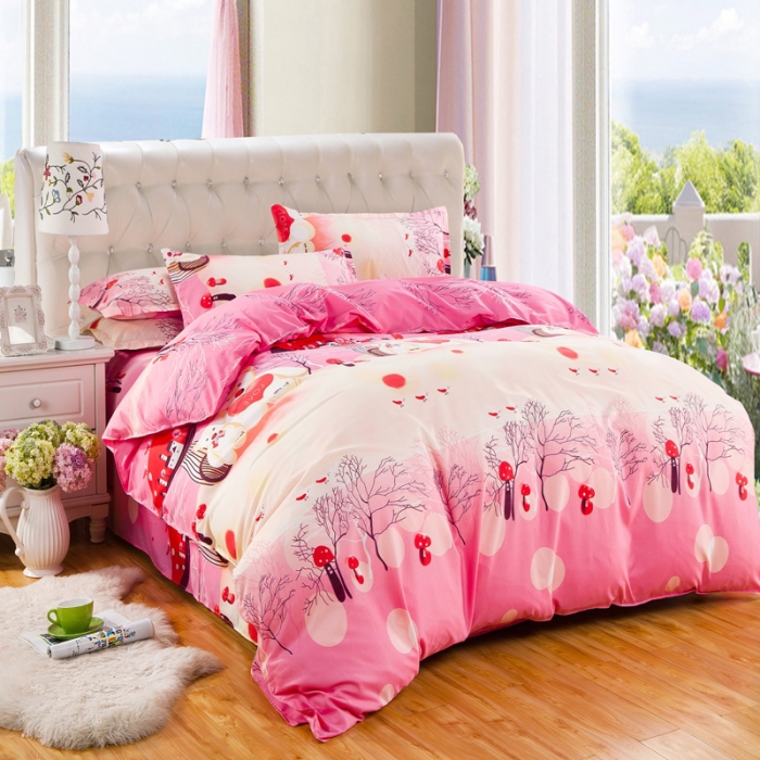 91家纺网 家纺一手货源 找家纺 百花王 钻石绒四件套 幸福小熊