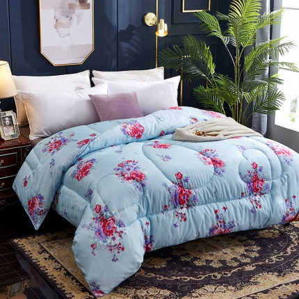 百花王 蜘蛛花被印花冰丝被夏被 国色天香-蓝