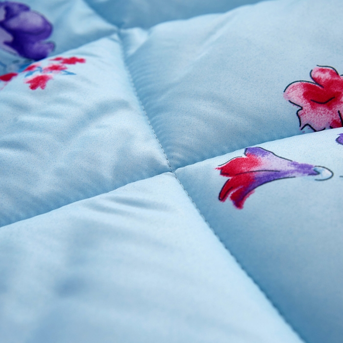 91家纺网 家纺一手货源 找家纺 百花王 蜘蛛花被印花冰丝被夏被 国色天香-蓝