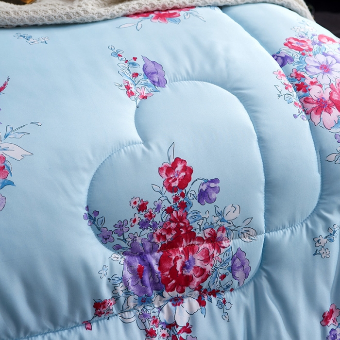 91家纺网 家纺一手货源 找家纺 百花王 蜘蛛花被印花冰丝被夏被 国色天香-蓝