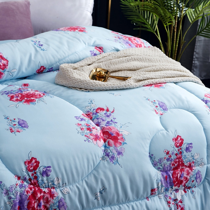 91家纺网 家纺一手货源 找家纺 百花王 蜘蛛花被印花冰丝被夏被 国色天香-蓝