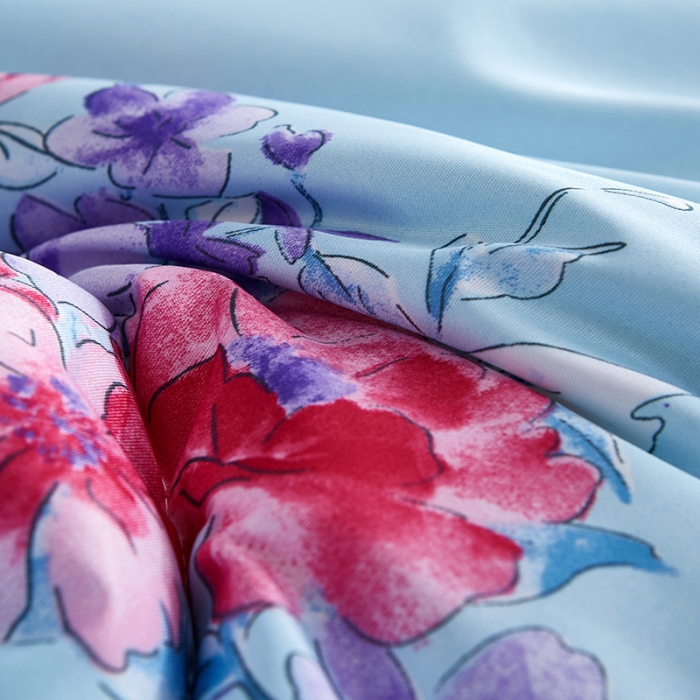 91家纺网 家纺一手货源 找家纺 百花王 蜘蛛花被印花冰丝被夏被 国色天香-蓝