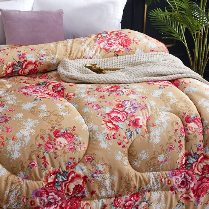 91家纺网 家纺一手货源 找家纺 百花王 蜘蛛花被印花冰丝被夏被 国色天香-金