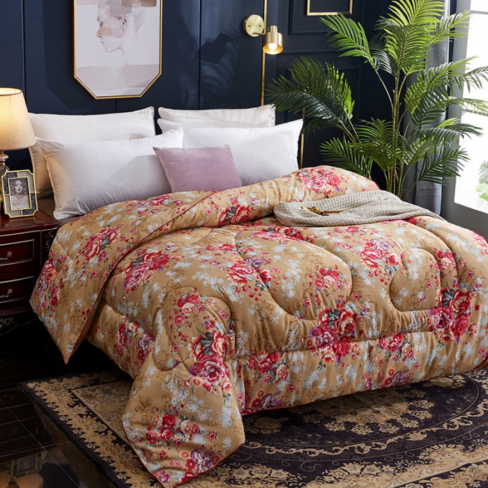 91家纺网 家纺一手货源 找家纺 百花王 蜘蛛花被印花冰丝被夏被 国色天香-金