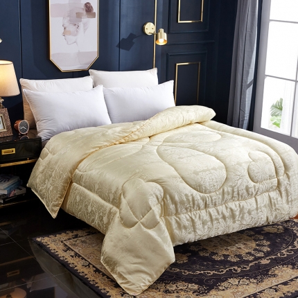 百花王 蜘蛛花被印花冰丝被夏被 米黄色