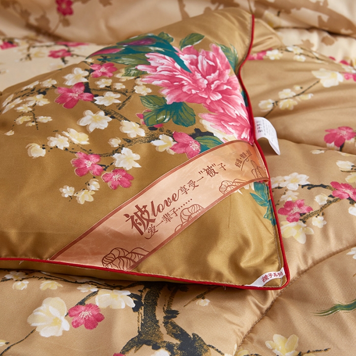 91家纺网 家纺一手货源 找家纺 百花王 蜘蛛花被印花冰丝被夏被 小鸟伊人