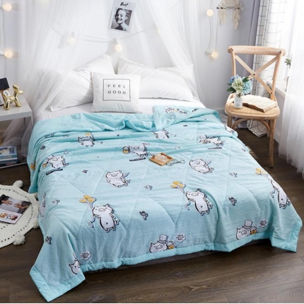 小燕燕家纺 2021新款水洗棉夏被空调被 幸运猪水绿