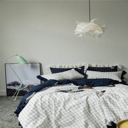 91家纺网 家纺一手货源 找家纺 （总）云上家纺 洛丽塔荷叶边色织水洗棉四件套床笠款