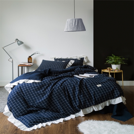 91家纺网 家纺一手货源 找家纺 （总）云上家纺 洛丽塔荷叶边色织水洗棉四件套床笠款