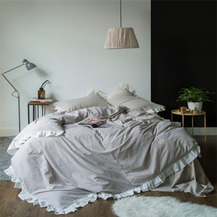 91家纺网 家纺一手货源 找家纺 （总）云上家纺 洛丽塔荷叶边色织水洗棉四件套床笠款