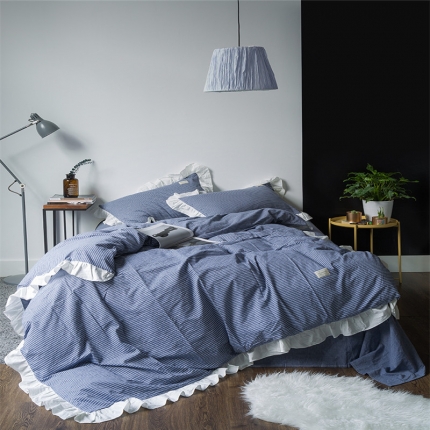 91家纺网 家纺一手货源 找家纺 （总）云上家纺 洛丽塔荷叶边色织水洗棉四件套床笠款