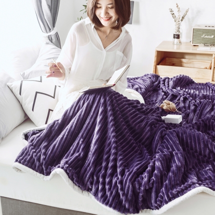 爱缦 毛毯水晶绒法莱绒羊羔绒多功能毯 高贵紫毯