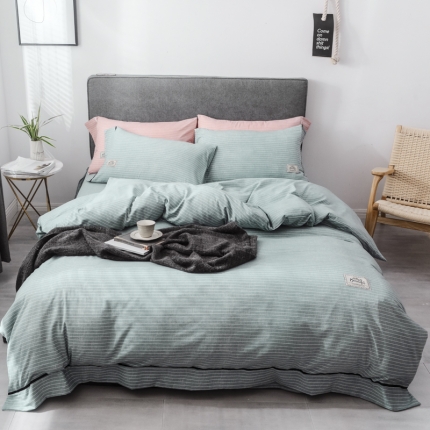 91家纺网 家纺一手货源 找家纺 爱缦 2019新款小清新水洗棉四件套 绅士-绿