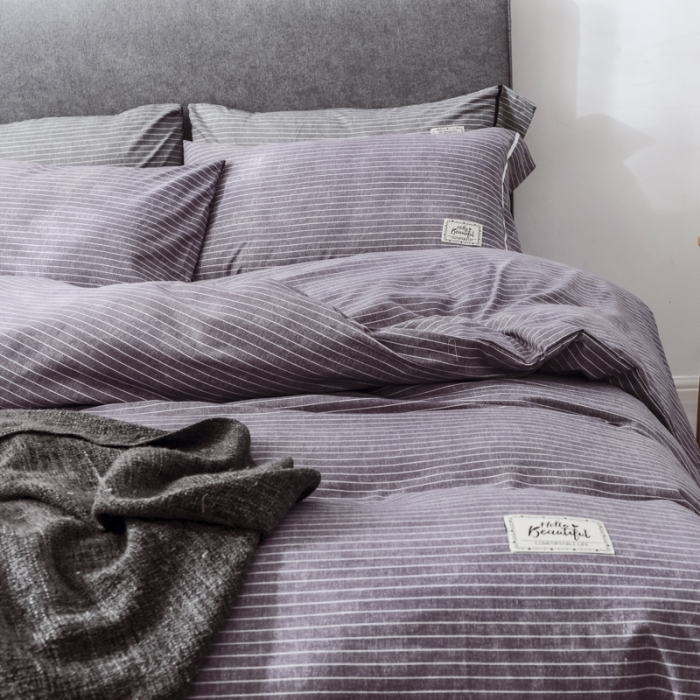 91家纺网 家纺一手货源 找家纺 爱缦 2019新款小清新水洗棉四件套 绅士-紫